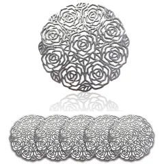 [GJTr] コースター 6枚セット コップ敷き コップ受け グラスマット PVC ローズ (B シルバー) 0