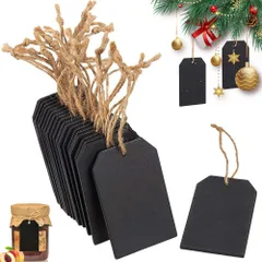 【数量限定】ミニ黒板看板 贈り物装飾 家の装飾 結婚式の札 手作りクリスマスツリー DIYクラフト 両面黒板 麻縄付き（長方形） 再利用性 黒板 プレート ボトルタグ ボトルネームプレート 小さな黒板 木製ボトルタグ 20個セット ボトルキープタグ ミニ黒板