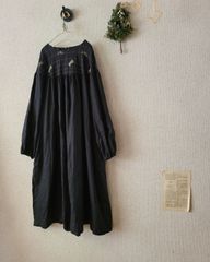 ハンドメイド　ミナペルホネンテキスタイル　格子柄chouchoヨーク切り替えワンピース　後ろリボン