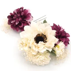 髪飾り ２点セット 紫 白 成人式 花 和風 浴衣 着物 振袖 袴 ドレス 七五三 子供 結婚式 卒業式 入学式 髪留め 日本製  ヘアアクセサリー ヘアコーム コーム ドライフラワー送料無料 ムラサキ W 58 324-255 u895　Si