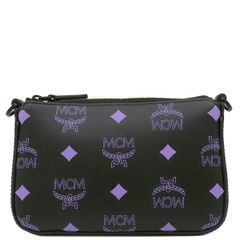 エムシーエム MCM ショルダーバッグ MCMロゴ ミニショルダー  レザー ブラック ブラック金具 黒 紫 ポシェット ジップポーチ  【保存袋】【中古】