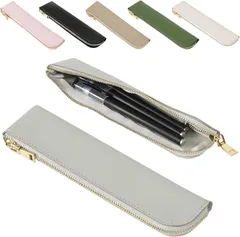 fogman ペンケース スリム PUレザー おしゃれ パステルカラー 可愛い 無地 筆箱 軽量(ライトグレー,  M)