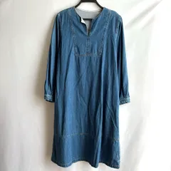 デニムワンピース長袖GUジーユー青ブルーMロング丈無地カジュアル上品