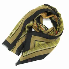 エトロ ETRO マフラー ストール フリンジ 総柄 シルク混 黒 ブラック /GVのサムネイル