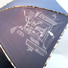 【猫柄雨傘】風に強い耐風タイプ（チェックパイピングと猫柄）