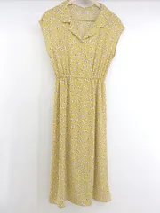 ◇ ◎ one after another 花柄 ドット ウエストゴム ノースリーブ 膝下丈 ワンピース サイズ F イエロー レディース E  【1303140022444】