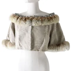 極美品◎伊製 VALENTINO ヴァレンティノ レディース ビジュー装飾 ブロードテイル（ラムファー）×チンチラ ボレロ／JK グレージュ 42 毛皮のサムネイル