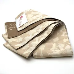 半幅帯　日本製　花と猫　ミルクティーベージュ