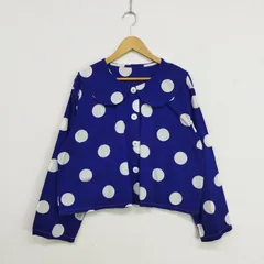 used ドット柄♡アート柄♡ノーカラーレトロブラウス♡vintageブラウス セール】オーガンジーフロッキードットブラウス（シャツ