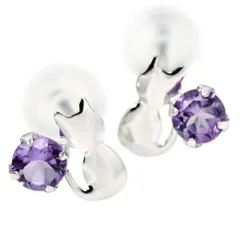 【在庫セール】アメジスト 誕生石 2月 雑貨 ピアス ピアス スタッド ネコ キャット 両耳用 シルエット 猫 ホワイトゴールド K10