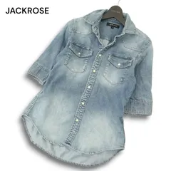 JACKROSE ジャックローズ 春夏 USED加工★ ストレッチ 5分袖 ウエスタン デニム シャツ Sz.3　メンズのサムネイル