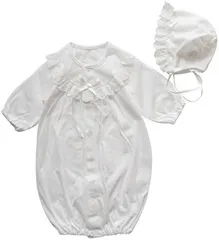 夏物素材 新生児　ベビードレス 日本製 丸ヨーク お宮参り お帽子付き2点セット お披露目