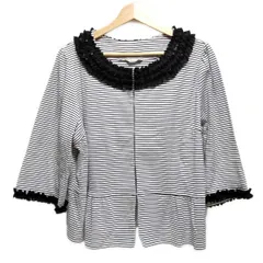 Rose Tiara(ローズティアラ) カーディガン サイズ46 XL レディース - 白×黒 七分袖/ボーダー/フリル