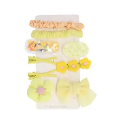 ☆ イエロー ☆ ヘアクリップ9点セット lyha295 ヘアクリップセット ベビー ヘア-クリップ ミニ ヘアピン ヘア アクセサリー 髪留め ヘアクリップ ヘア飾り 髪飾り 9点セット 前髪留め シュシュ リボン 赤ちゃん 女の子 キッズ