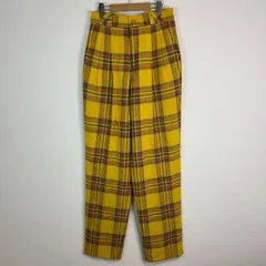 90s チェックパンツ スラックス チェック柄　ウールパンツ イエロー レディース サイズ46 古着 ストリート ナード系