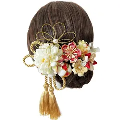 [JZOON] 髪飾り つまみ細工 七五三 成人式 浴衣 袴 着物 振袖 和装 花 水引 卒業式 結婚式 鈴付き 手作り レディース
