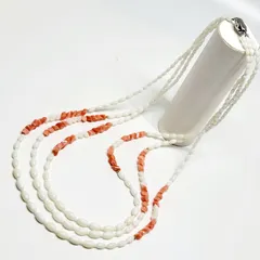 ☆珊瑚ネックレス☆白珊瑚３連ロングネックレス☆白珊瑚☆ロングネックレス☆深海珊瑚☆ナツメ型グラディーション☆白珊瑚ネックレス☆白珊瑚３連ロングネックレス☆珊瑚ネックレス☆