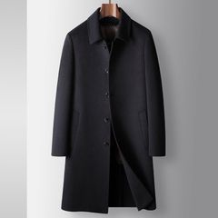 最高級◆ビジネスコート グースダウンジャケット 厚手 ウールコート WOOL*セレブ ロングコート チェスターコート 防寒 ネイビー