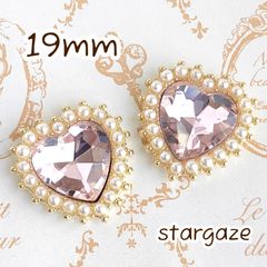 【 3個 】 19mm ハート パール付き センターパーツ ストーン ビジュー カボション ライトピンク×ゴールドフレーム