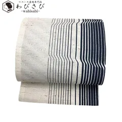 袋帯 ぜんまい紬 縦縞幾何学模様 乳白色 O-2580 - メルカリ 