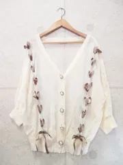 axes femme アクシーズファム カーディガン 薄手 五分袖 ドルマン リボン パールボタン アイボリー Mサイズ MR151X47