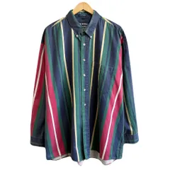 〜90's VAN HEUSEN ヴァンヒューゼン vintage ビンテージ ボタンダウンシャツ コットンシャツ ストライプ ポケット付き 長袖シャツ 紺×多色 XLサイズ No.G578