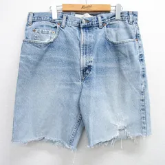 W38/古着 ギャップ GAP ショート パンツ ショーツ メンズ 00s ヒゲ コットン 紺 ネイビー デニム 25jun19 中古 ボトムス 短パン ショーパン