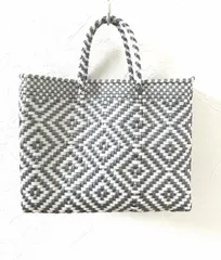 メキシコメルカドバッグXXS／シルバー×ホワイトダイヤ柄