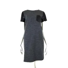 クードシャンス CdeC COUP DE CHANCE ワンピース ドッキング フェイクレザー 半袖 S 36 チャコールグレー 黒 ブラック タグ付 美品