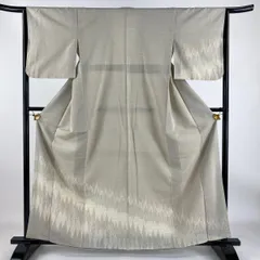 付下げ 身丈162.5cm 裄丈64cm M 袷 紬地 樹木 亀甲絣 薄茶色 正絹 秀品 【中古】