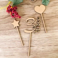 木製 ケーキトッパー 3歳 誕生日 Happy birthday