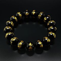 天然石オブシディアン虚空蔵菩薩ブレスレット 内周18.5cm 250720162 