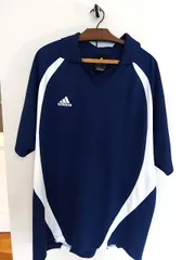 レトロ　90'【アディダス】ゲームシャツ メンズ L ネイビー×ホワイト スポーツウェア 吸汗速乾 サッカー フットサル 練習着