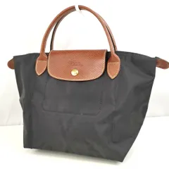 【 Longchamp 】C A-1 ロンシャン プリアージュ 一部 レザー ロゴ型押し ゴールド金具 ハンドバッグ 手提げ トート 婦人鞄 ブラック系