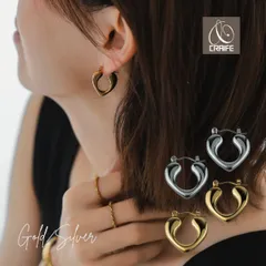 ピアス フープ 金属アレルギー対応 サージカルステンレス 316L 18Kコーティング ハート レディース 大人 モダン シンプル かわいい エレガント ジュエリー ゴールド シルバー 送料無料 プチプライス高見え CRAIFE