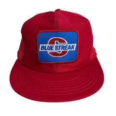 【キャップ/帽子】アメリカ製　USA製　BLUE STREAK（ブルーストリーク） ビンテージキャップ　メッシュキャップ　ワッペン　レッド 赤 ブルー 青 ホワイト 白