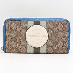 良品 コーチ シグネチャー柄 ベージュ×ブルー 小銭入れ付 長財布 2000000 NSK MTM