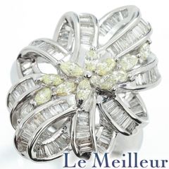 ダイヤモンド 1.06ct ダイヤモンド 0.55ct プラチナ Pt900 イエローダイヤリング 指輪 13.5号 中古 プレラブド 返品OK