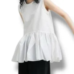 美品 ADAM ET ROPE アダム エ ロペ RENU タフタティアード TEE ホワイト 白 サイズFREE '23年製 ノースリーブ フェミニン レディース 夏 ゴーゴー古着マルイ北千住店草541