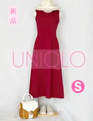 303.新品タグ付き♡1枚あると便利♪UNIQLO ユニクロ ウルトラストレッチ ワンピース ノースリーブ➕丈長め  S レッド♡ワンピース