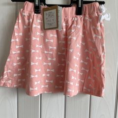 KT-06-3  ≪子供服≫　Kids dream　ピンク　リボン風　総柄　スカート　オーガニックコットン　130cm　春　夏　秋