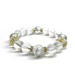 12mm 四神獣銀彫水晶×水晶 パワーストーン ブレスレット天然石 運気上昇 開運 金運 恋愛運 お守り 青龍 白虎 玄武 朱雀 4月誕生石 （ゴールド）メンズ・レディース　男性・女性　数珠ブレス　開運 [6]