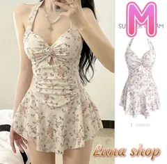 ホルターネック 水着 ワンピース モノキニ  スカート フレア 小花柄 撮影会  くすみカラー  プール 海 海水浴 ホテルプール ママ水着 ビーチ  海外旅行 沖縄旅行 フェミニン 大人デザイン バックシャン 着痩せ