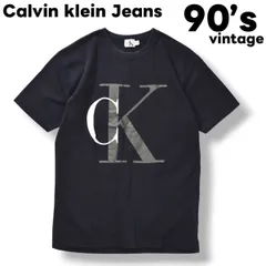 90s ヴィンテージ カルバンクライン ジーンズ Calvin klein Jeans 『 CK 』 デカロゴ プリント Tシャツ クルーネック カットソー M ネイビー ストリート アメリカン カジュアル ウェア Y2K メンズ