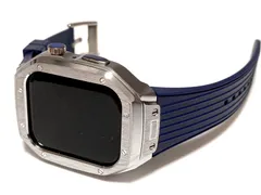 シルバーブラック　新作 メタル ラバー カスタム apple watch ケースカバー　45mm 44mm用 ベルト　バンド　アップルウォッチ　