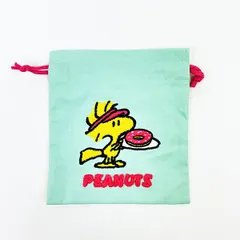 スヌーピー ウッドストック サガラ刺繍巾着 ミントグリーン SNOOPY