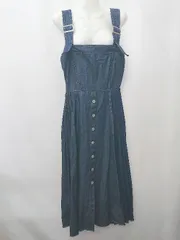 ◇ Θ SPIRALGIRL スパイラルガール 2WAY デニム 切替 膝下丈 ジャンパースカート サイズF ネイビー系 レディース E  【1507160016814】