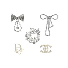 LYGGIE ブローチ [5点セット] 花 コサージュ パール 真珠 ブローチピン ピンバッジ 輝くキュービックジルコニア エレガントな花形 キラキラ ファッション メンズ レディース 子供 ジュエリー 合金 入学式 結婚式 クリスマス 誕生日 記念日 バ