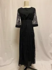 【新品•未使用•タグ付き】POUR VOUS プールヴー レースプリーツロングドレス結婚式オケージョンドレス同窓会パーティードレスお呼ばれ