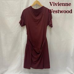 Vivienne Westwood ヴィヴィアンウエストウッド ワンピース ひざ丈スカート 変形半袖ワンピース ワインレッド 綿100％ M オーブロゴ